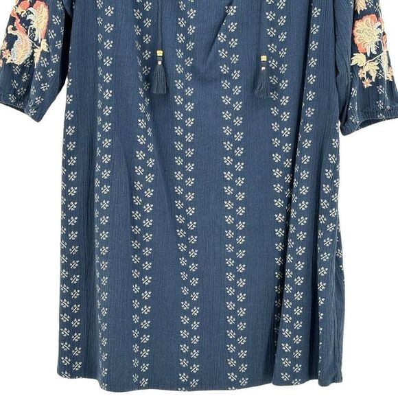 J. Jill Floral Embroidered Peasant Tunic Blue Batik Print Dress Small - Picture 4 of 12